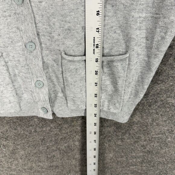 Gap Cardigan Women M Medium Gray V-Neck Button Up Short Sleeve Pockets Cotton - Picture 6 of 7